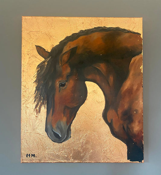 Original Oil Painting Copper Foil Horse Portrait