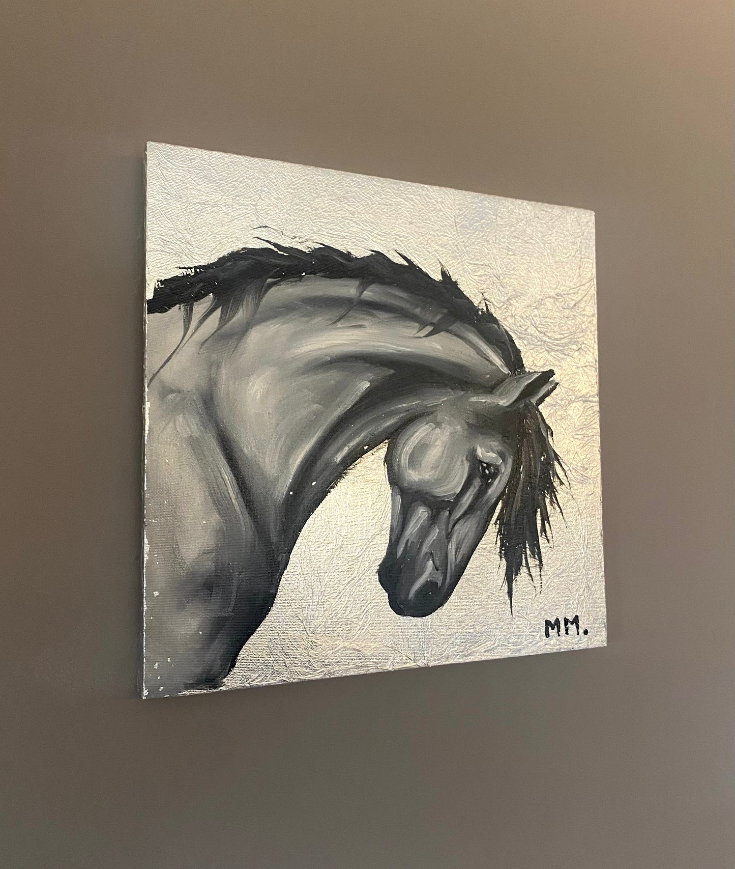 Original Oil Horse Portrait with Silver Leaf